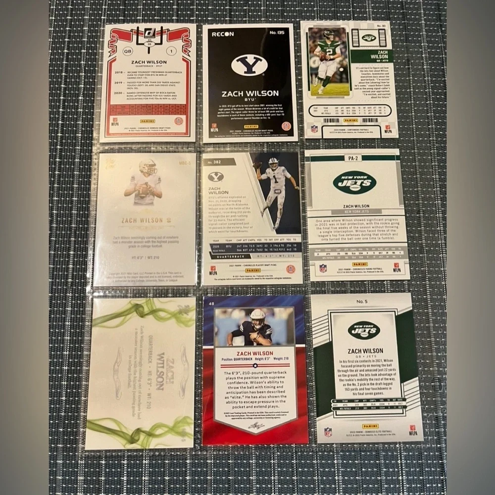 🏈 Zack Wilson, Lot of 9 NFL Football Trading Cards, New York Jets